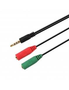 AISENS Cable adaptador Audio Jack 3.5 4pines M - 2x Jack 3.5 3pines H, Negro, 20 cm