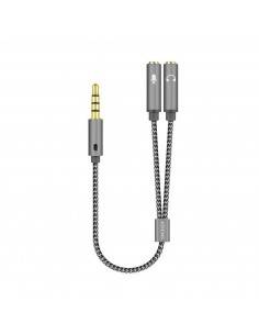 AISENS Cable Adaptador Audio Jack 3.5 4pines M-2xjack 3.5 3pines H, Gris, 25cm