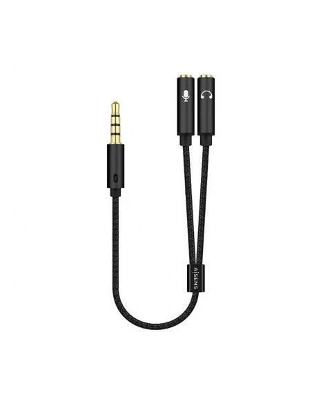 AISENS Cable Adaptador Audio Jack 3.5 4pines M-2xjack 3.5 3pines H, Negro, 25cm