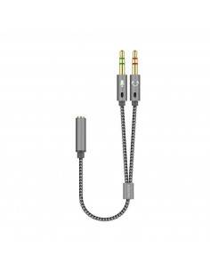 AISENS Cable Adaptador Audio Jack 3.5 4pines H-2xjack 3.5 3pines M, Gris, 25cm