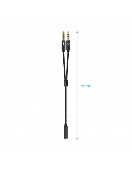 AISENS Cable Adaptador Audio Jack 3.5 4pines H-2xjack 3.5 3pines M, Negro, 25cm
