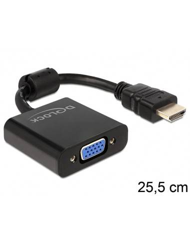 DeLOCK 65512 adaptador de cable de vídeo 0,254 m HDMI-A VGA Negro