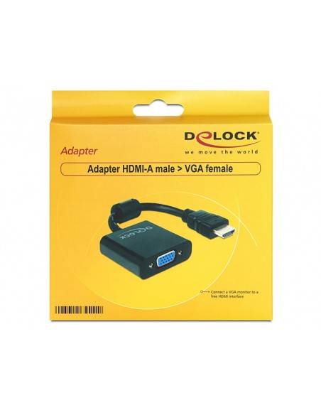 DeLOCK 65512 adaptador de cable de vídeo 0,254 m HDMI-A VGA Negro