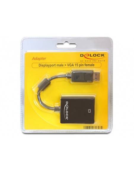 DeLOCK 61848 adaptador de cable de vídeo 0,125 m 20-p DisplayPort M VGA (D-Sub) Negro