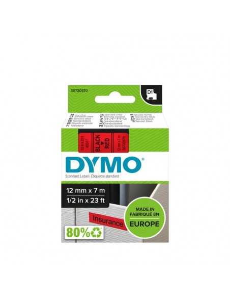 DYMO D1 - Etiquetas estándar - Negro sobre rojo - 12mm x 7m
