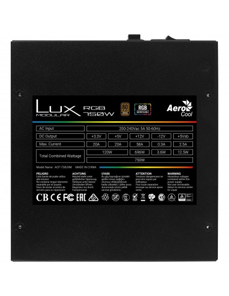 Aerocool LUXRGB750M Fuente Alimentación PC Modular RGB 750W 80Plus Bronze 230V Negro