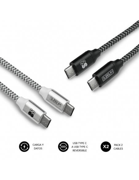 SUBBLIM PACK 2 CABLES USB TIPO USB-C A USB-C 1 M BLACK SILVER