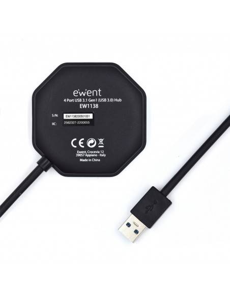 Ewent EW1138 hub de interfaz USB 3.2 Gen 1 (3.1 Gen 1) Type-A 5000 Mbit s Negro