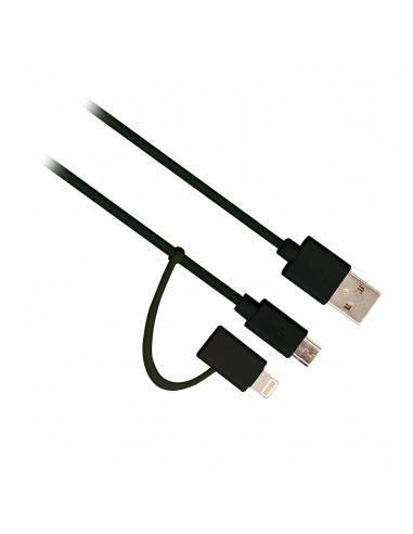 Ewent EW9909 cable USB 1 m USB 2.0 USB A Micro-USB B Lightning Negro