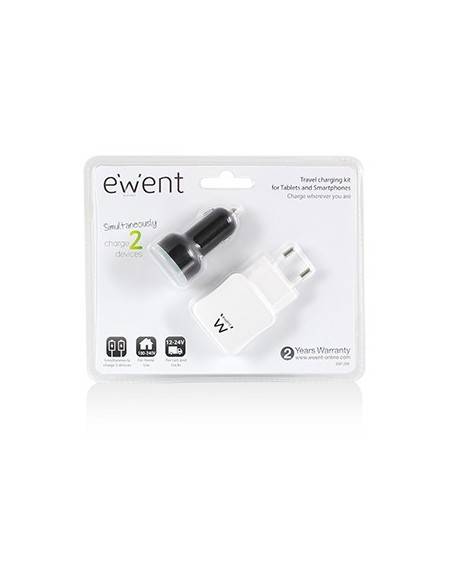 Ewent EW1206 cargador de dispositivo móvil Negro, Blanco Auto, Interior