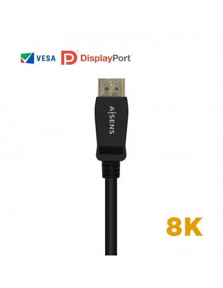 AISENS Cable Displayport Certificado V1.4 8k@60hz, DP M-DP M, Negro, 1.0m