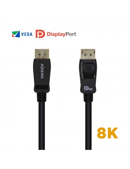 AISENS Cable Displayport Certificado V1.4 8k@60hz, DP M-DP M, Negro, 2.0m