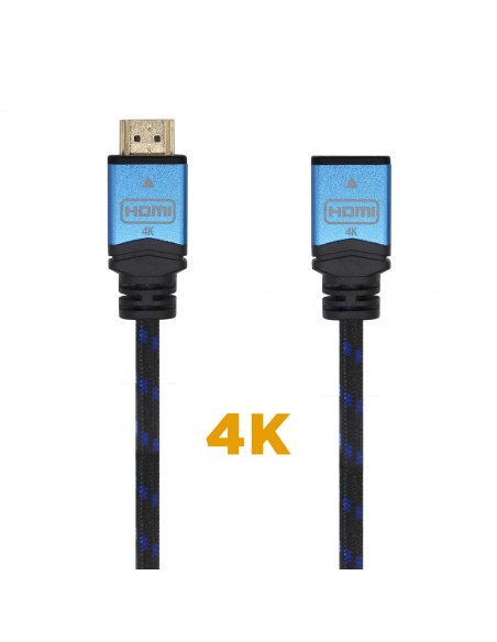 AISENS Cable HDMI V2.0 Prolongador Premium Alta Velocidad   HEC 4K@60Hz 18Gbps, A M-A H, Negro Azul, 2.0m