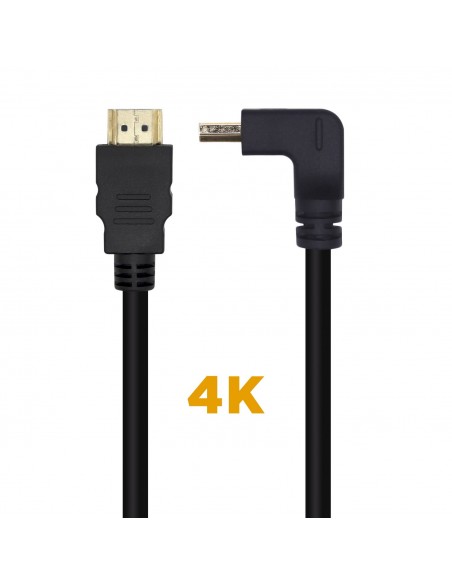 AISENS Cable HDMI V2.0 Acodado Premium Alta Velocidad   HEC 4K@60Hz 18Gbps, A M-A M, Negro, 2.0m