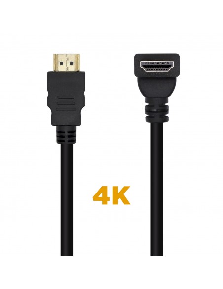 AISENS Cable HDMI V2.0 Acodado Premium Alta Velocidad   HEC 4K@60Hz 18Gbps, A M-A M, Negro, 2.0m