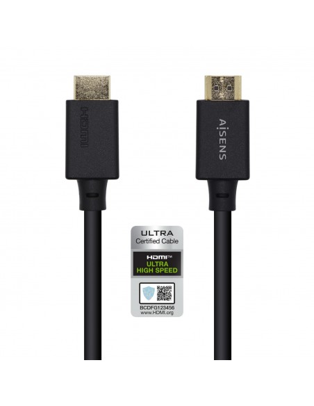 AISENS Cable HDMI V2.1 Ultra Alta Velocidad   HEC Certificado 8k@60Hz 48Gbps, A M-A M, Negro, 1.0m
