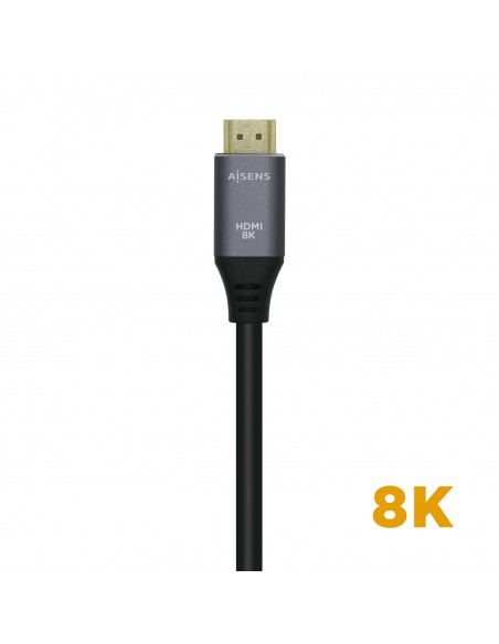AISENS Cable HDMI V2.1 Ultra Alta Velocidad   HEC 8k@60Hz 48Gbps, A M-A M, Gris Negro, 2.0m