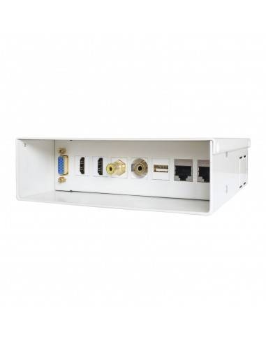AISENS Caja de conexiones audiovisual, VGA + 2x HDMI + Jack 3.5 + RCA + USB + 2x RJ-45 CAT.6A STP, Blanco