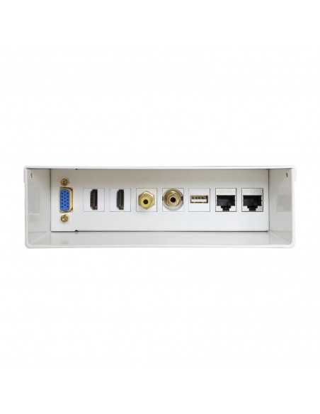 AISENS Caja de conexiones audiovisual, VGA + 2x HDMI + Jack 3.5 + RCA + USB + 2x RJ-45 CAT.6A STP, Blanco
