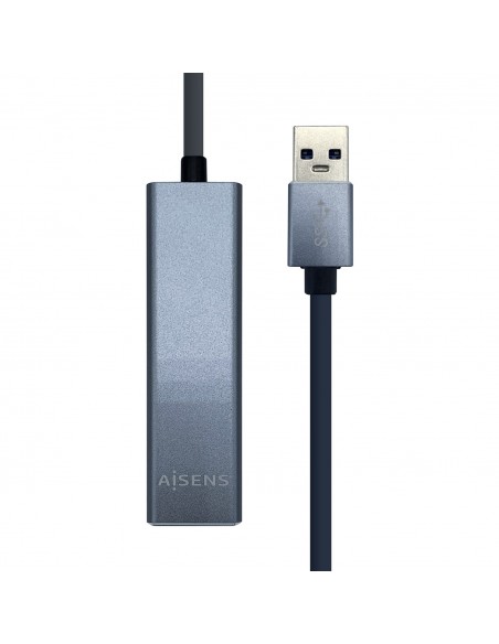 AISENS Conversor USB 3.0 a ethernet gigabit 10 100 1000 Mbps + Hub 3 x USB 3.0, Gris, 15 cm