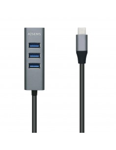 AISENS Hub USB 3.1 USB-C, USB-C M - 4x Tipo A H, Gris, 15 cm