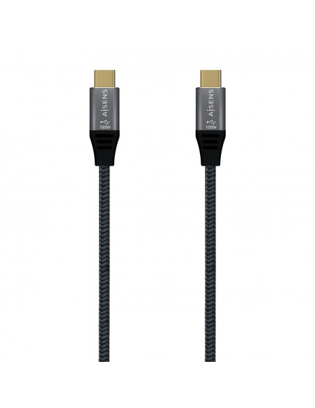 AISENS Cable USB 2.0 Aluminio 5A 100W E-Mark, USB-C M-USB-C M, Gris, 2.0M