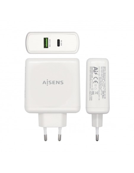 AISENS Cargador 48 W, 1x USB-C PD3.0 30 W, 1x USB-A QC3.0 18 W, Blanco