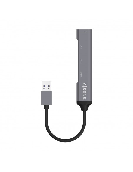 AISENS Hub USB 3.0 Aluminio, Tipo A M - 4x Tipo A H, Gris, 10cm