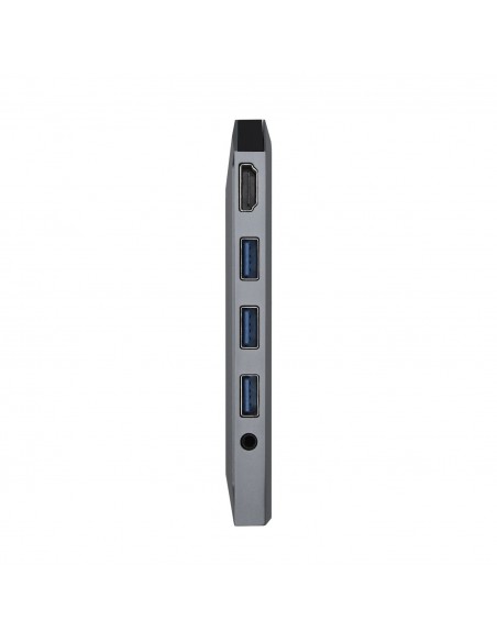 AISENS USB-C Dock 9 en 1, USB-C a 1x HDMI, 1xRJ45, 3x USB, 1x PD, 1x Audio, 1x SD, 1x Micro SD, Gris, 15 cm