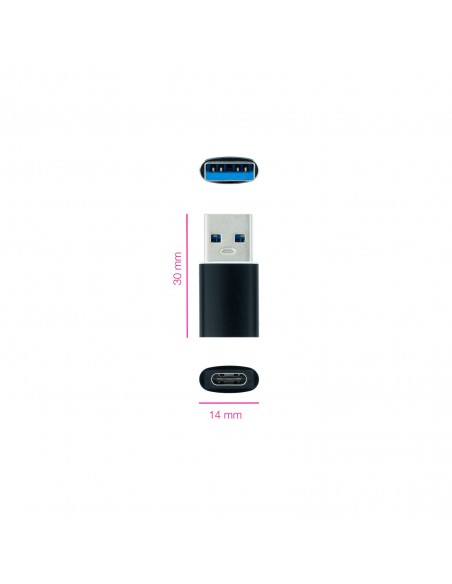 Nanocable Adaptador USB-A 3.1 a USB-C, USB-A M-USB-C H, Negro