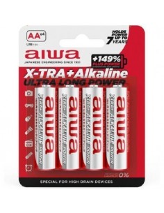 Pack de 4 Pilas AA Aiwa X-TRA+Alcaline LR6/ 1.5V/ Alcalinas