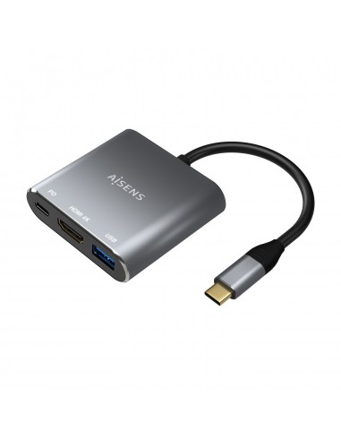 AISENS Conversor USB-C a HDMI USB-C Tipo A USB 3.0, 3 en 1, Gris, 15cm