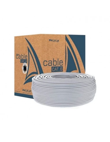 Bobina cable gris phasak utp awg23 100m  cat.6 - cca solido - awg 23