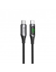 Cable qcharx ibiza tipo c a tipo c 3a 60w - 1 m - aleación aluminio negro cable suave digital display