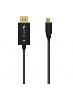 AISENS Cable Conversor Aluminio USB-C a Displayport 8K@60Hz, USB-C M-DP M, Negro, 0.8M