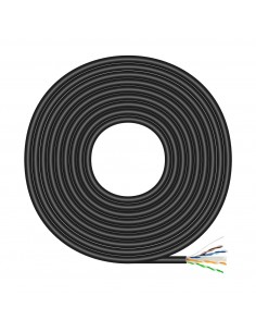 AISENS Cable de Red Exterior Impermeable RJ45 Cat.6 UTP Rígido CCA AWG23, Negro, 100M