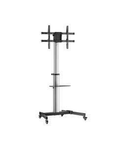 AISENS Floor Stand with Wheel, DVD Tray for Monitor TV 50Kg from 37-86, Black-Silver