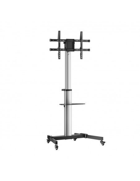 AISENS Floor Stand with Wheel, DVD Tray for Monitor TV 50Kg from 37-86, Black-Silver